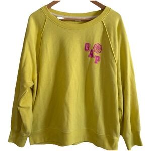 GAP Vintage Soft Raglan Sweatshirt Citron Yellow Pink Logo Shooting Star Large